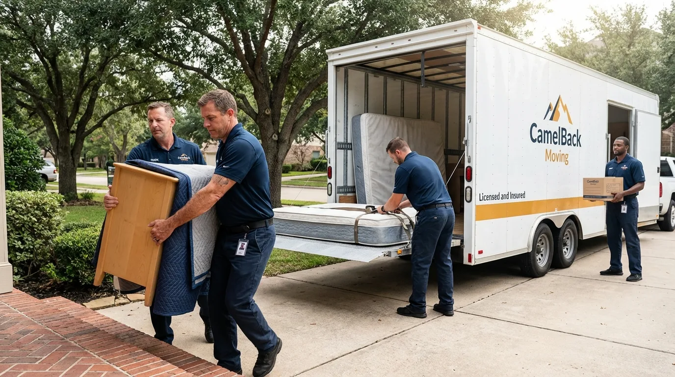Crew loading residential truck for cross-state move from Sweet Springs, MO